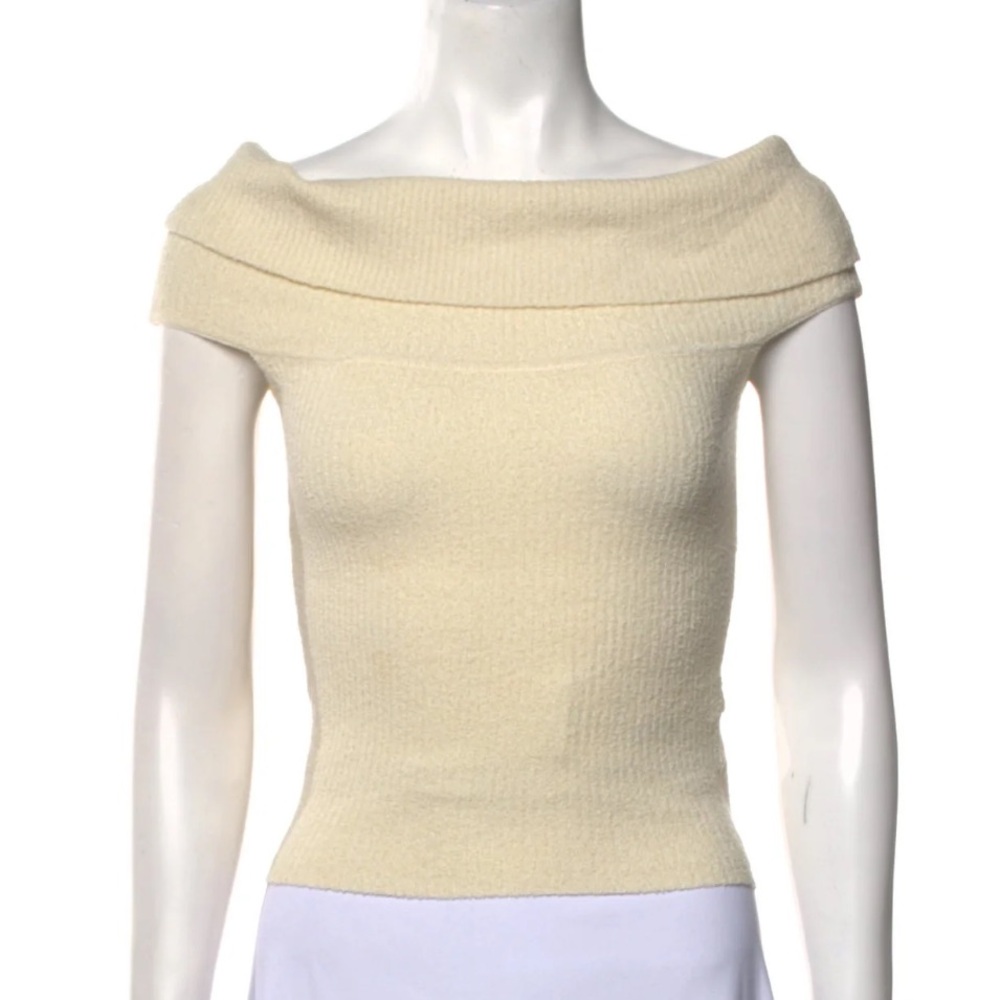 Pixie Market Cream Off-the-Shoulder Sweater